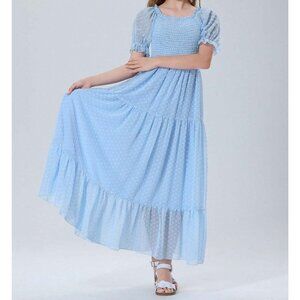 Light Blue Swiss Dot Dress with Puff Sleeves NWT